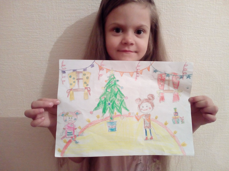 Детский рисунок - Новый год у Ням-Няма и Нюши