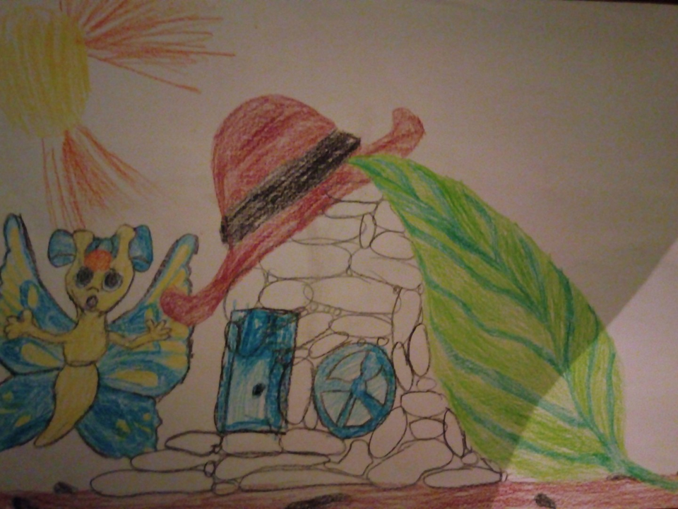 Детский рисунок - бабочка эвелинка со своим домиком