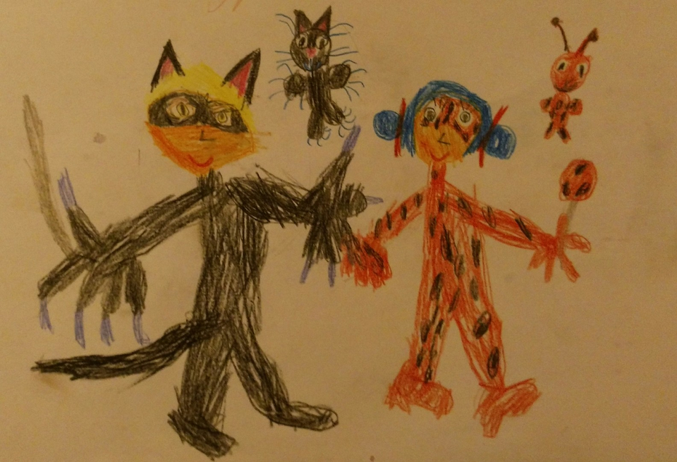 Детский рисунок - Леди Баг и Супер - Кот