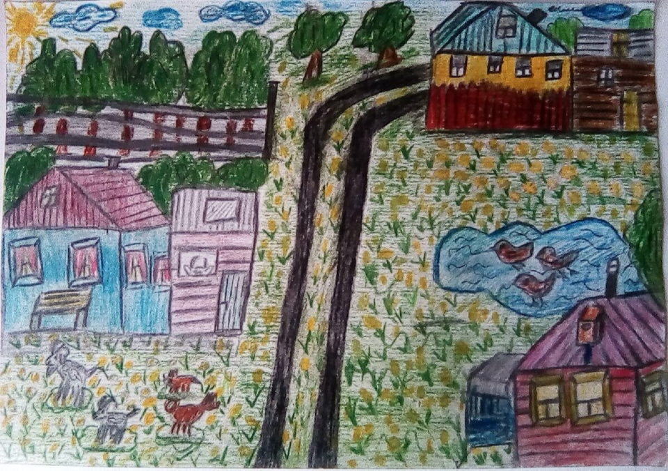 Детский рисунок - Цветущая улица