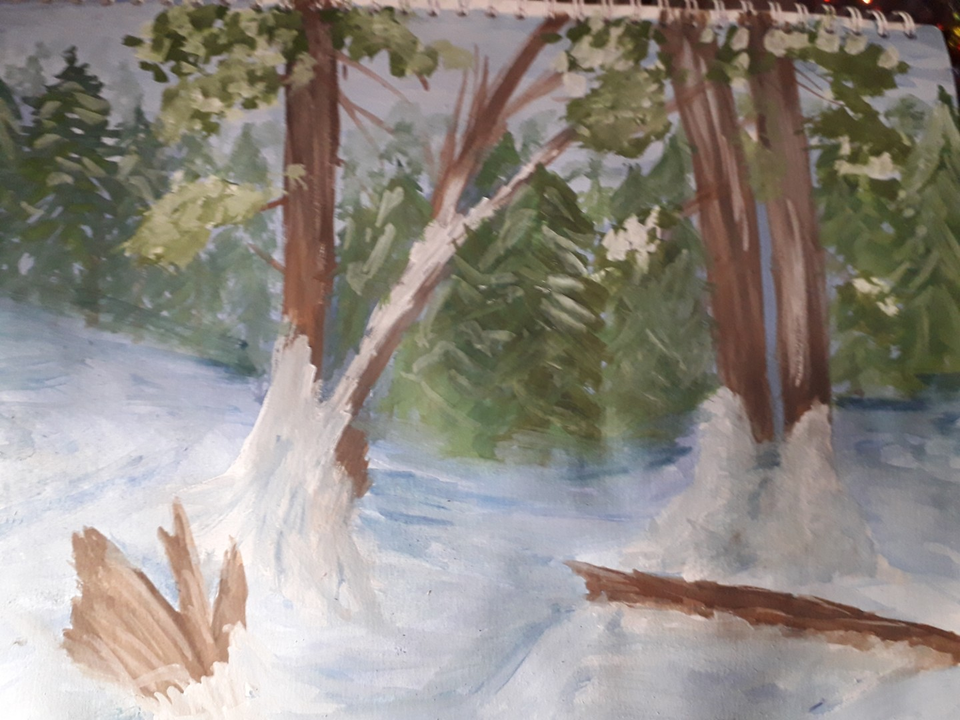 Детский рисунок - зимний лес