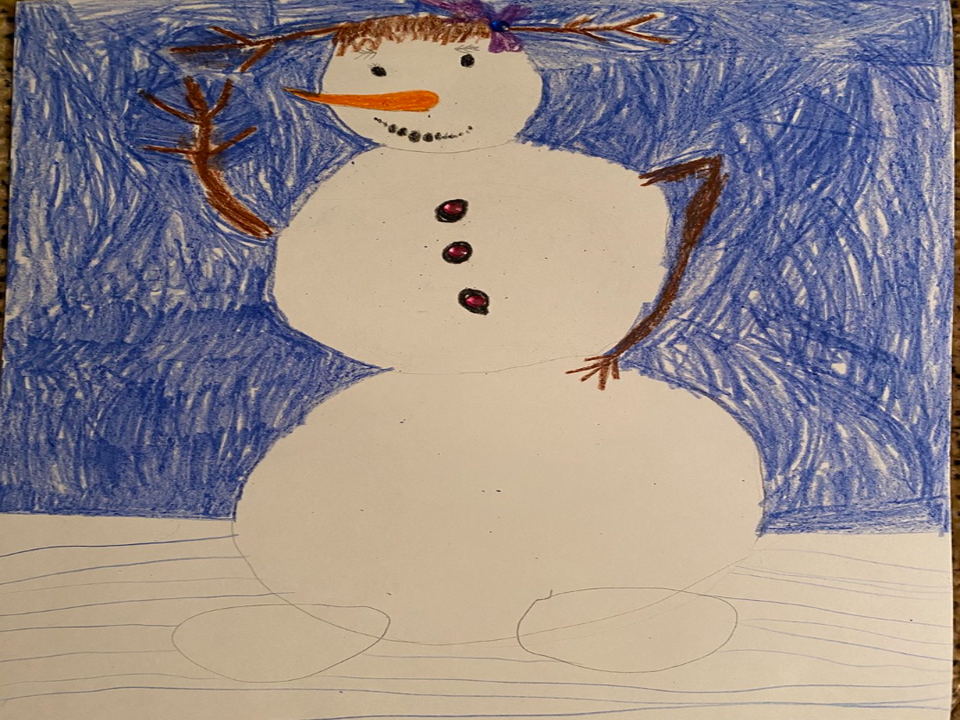 Детский рисунок - Девочка снеговик