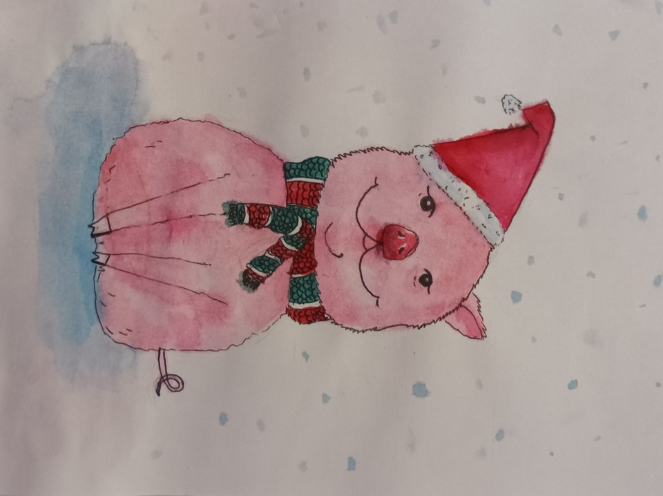 Детский рисунок - Зимова свинка