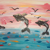 Рисунок "Дельфины на закате" на конкурс "Конкурс детского рисунка "Рисовашки и друзья""