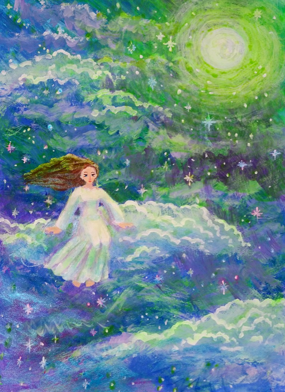 Детский рисунок - Прогулка во сне по ночному небу