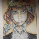 Рисунок "Девушка с котиком"