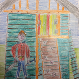 Рисунок "Строительство шалаша во время летних каникул на даче" на конкурс "Конкурс рисунка "Лето - это маленькая жизнь""