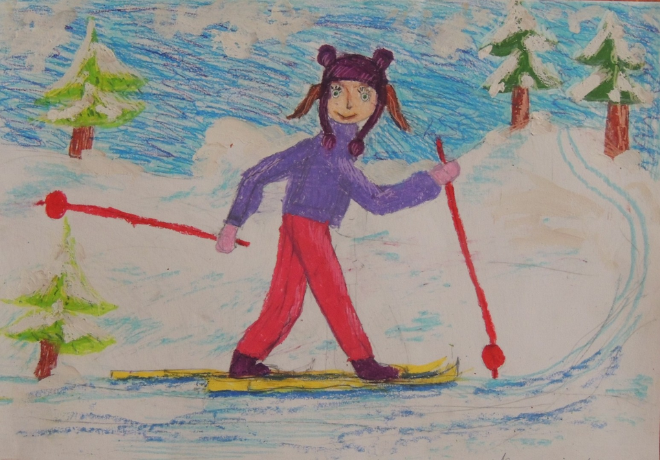 Детский рисунок - мурманская лыжня