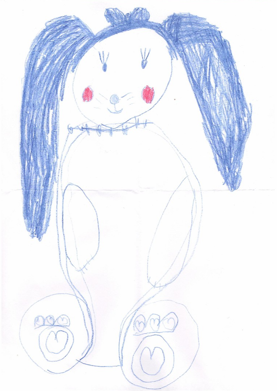 Детский рисунок - девочка-зайка