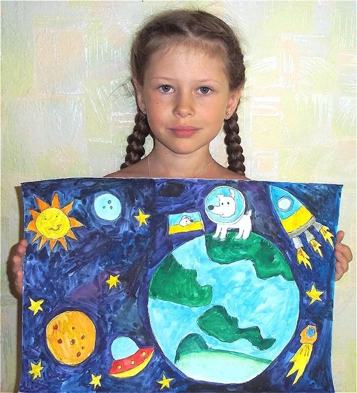Детский рисунок - Собачка в космосе