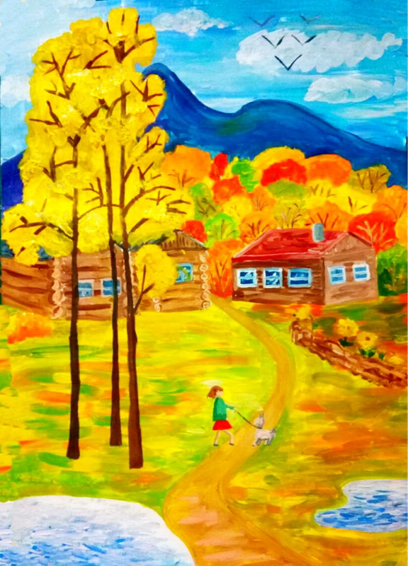 Детский рисунок - Такая разноцветная осень