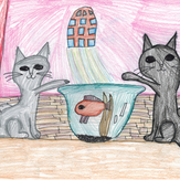 Рисунок "Рыбалка котят" на конкурс "Конкурс детского рисунка “Невероятные животные - 2018”"