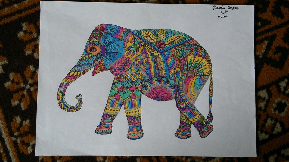 Детский рисунок - Ходит-бродит сонный слон