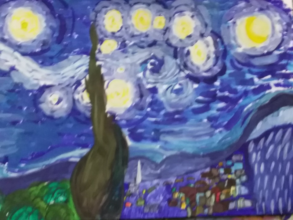 Детский рисунок - Звездная ночь