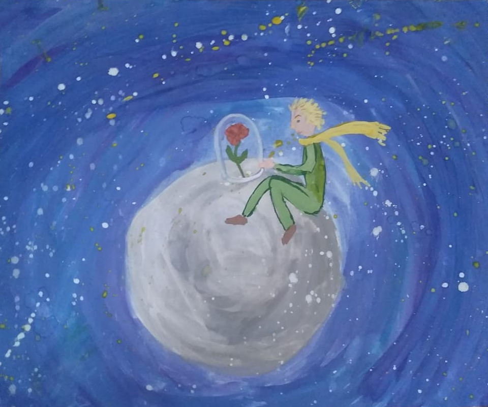 Детский рисунок - Маленький принц и Роза