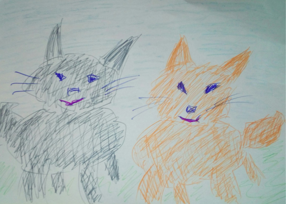 Детский рисунок - Любимые коты Персик и Кексик