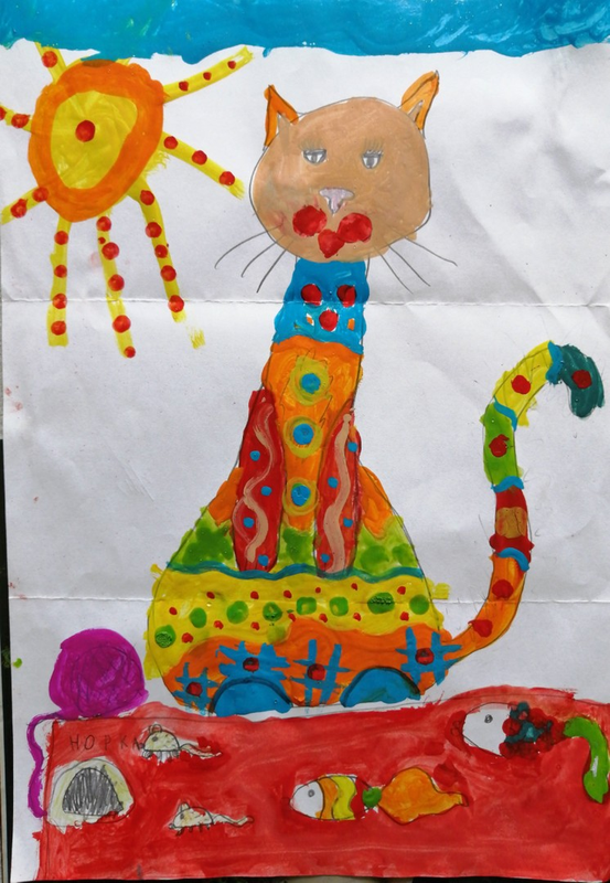 Детский рисунок - Дымковская кошка