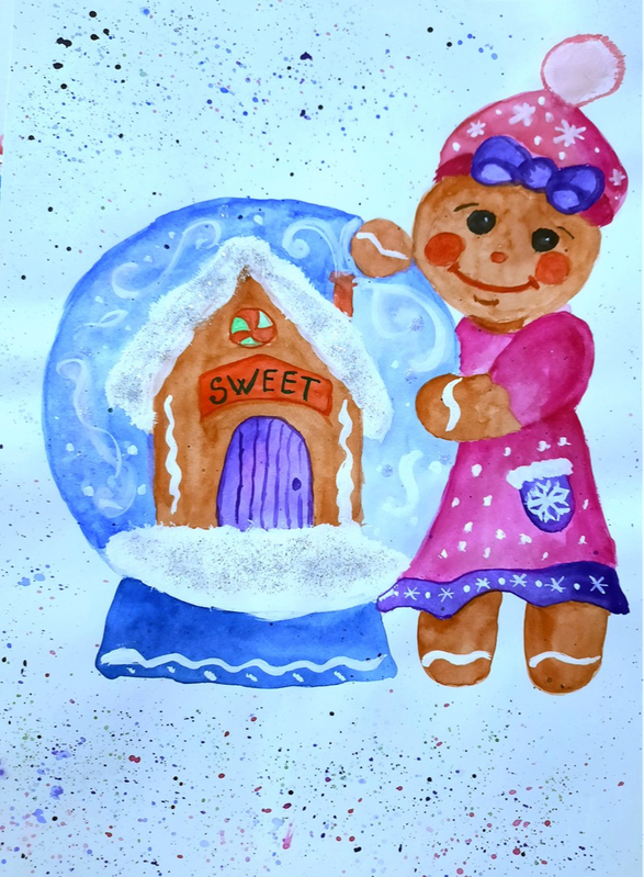Детский рисунок - Пряничная девочка и волшебный шар