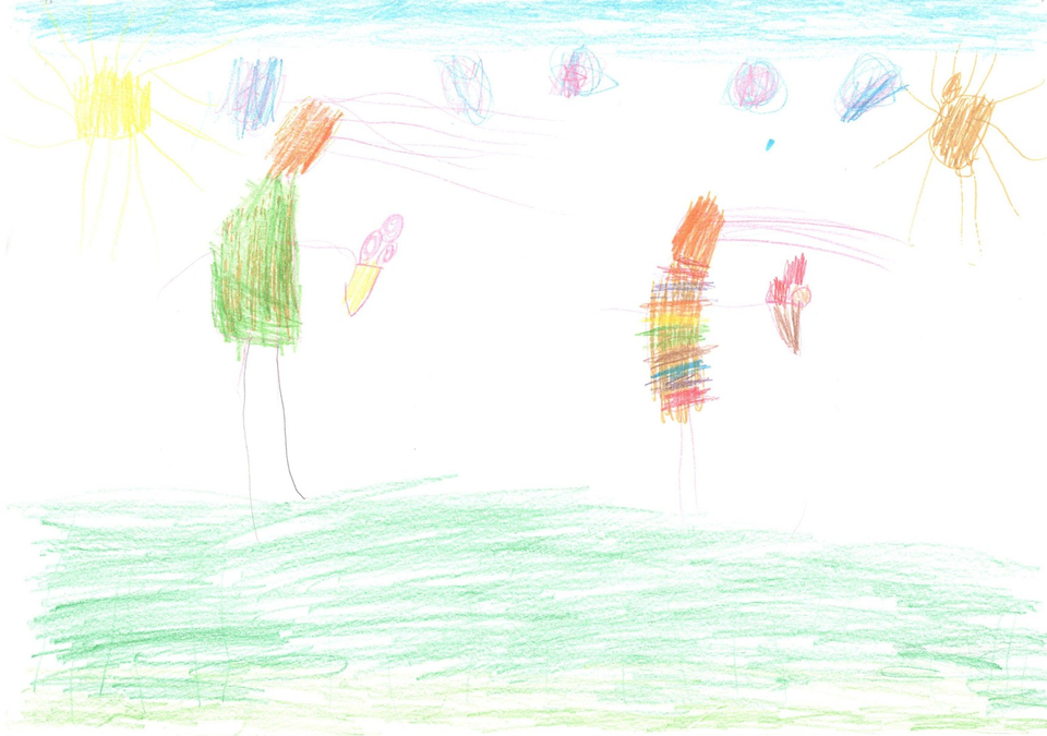 Детский рисунок - прогулка под солнышком