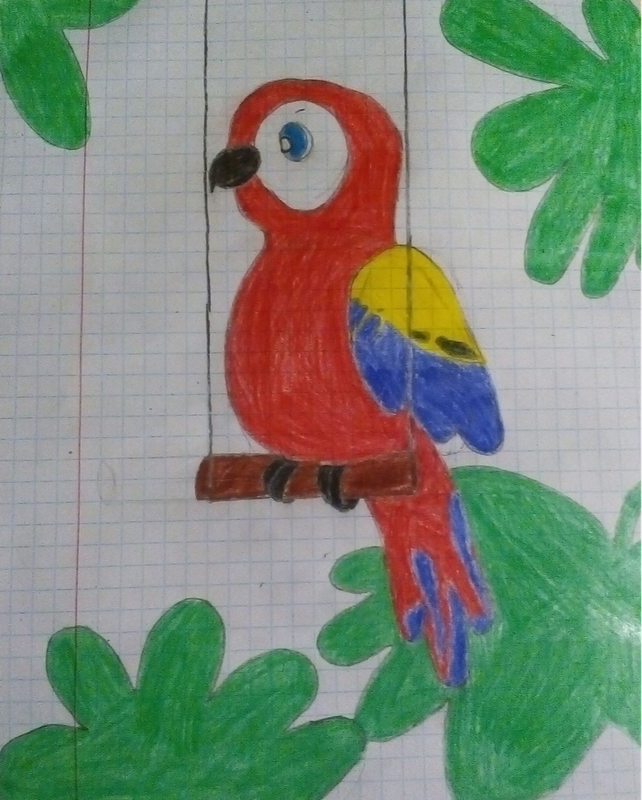 Детский рисунок - Попугай ара