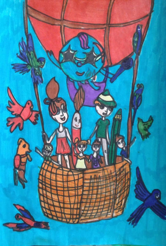 Детский рисунок - На воздушном шаре