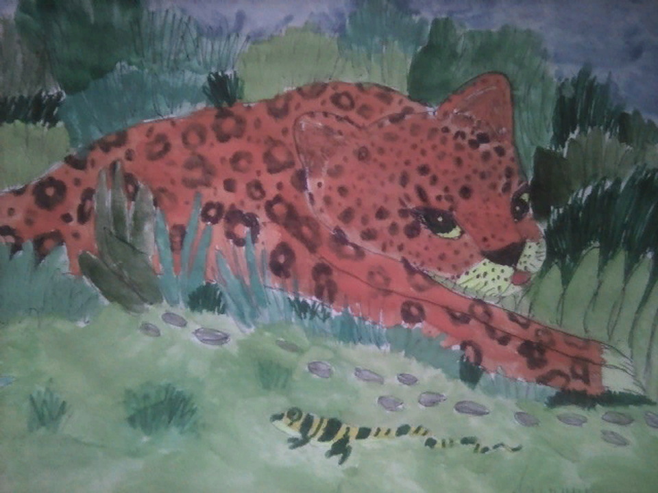 Детский рисунок - Леопард на природе