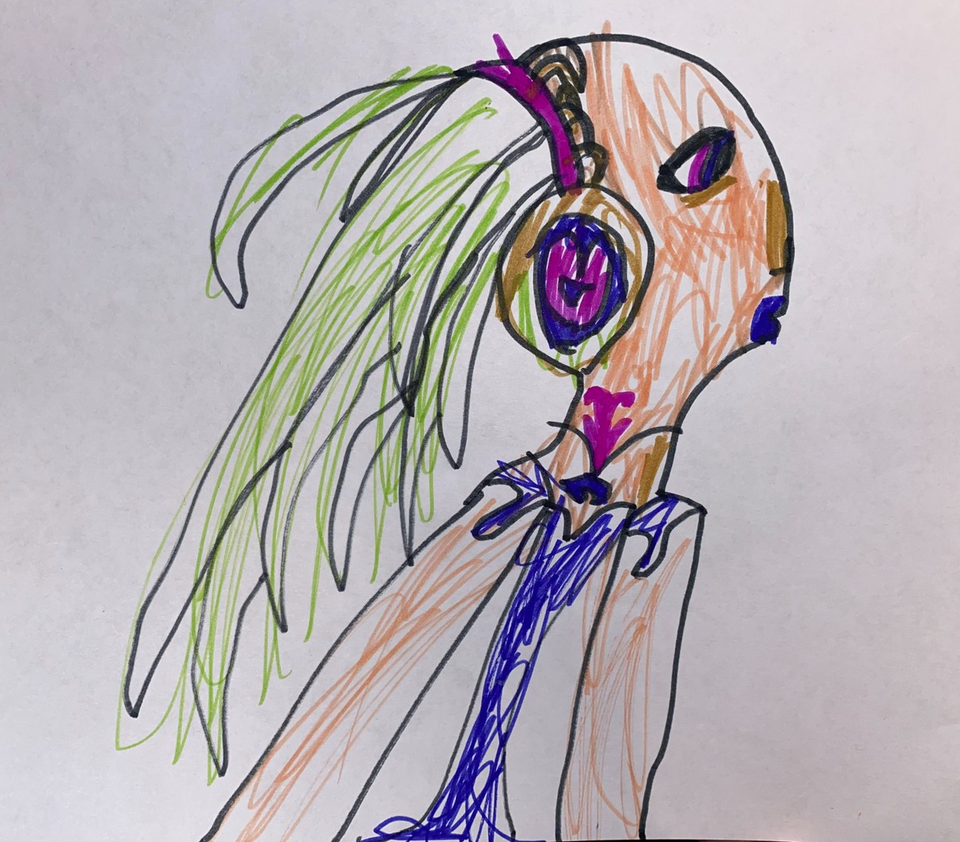 Детский рисунок - Девочка в наушниках