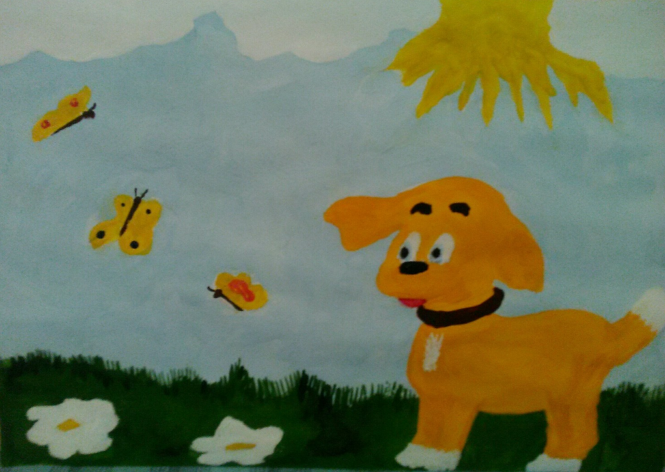 Детский рисунок - Собачка на прогулке