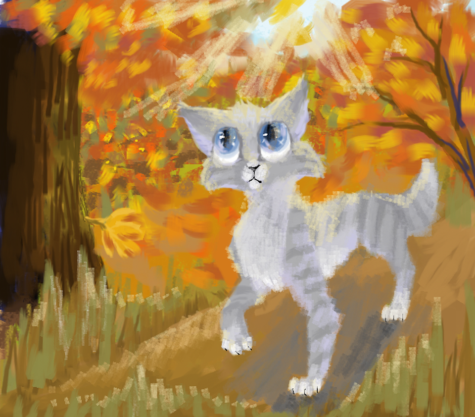 Детский рисунок - Кот в лесу