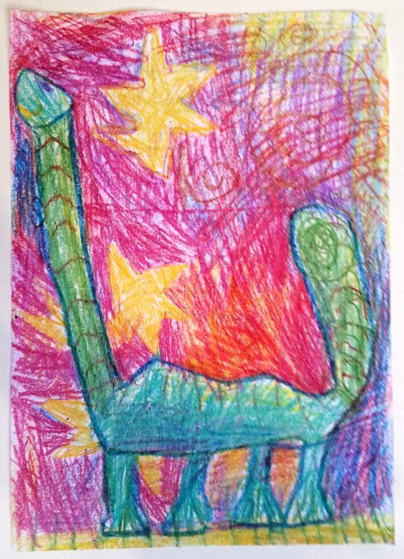 Детский рисунок - Ночной динозавр