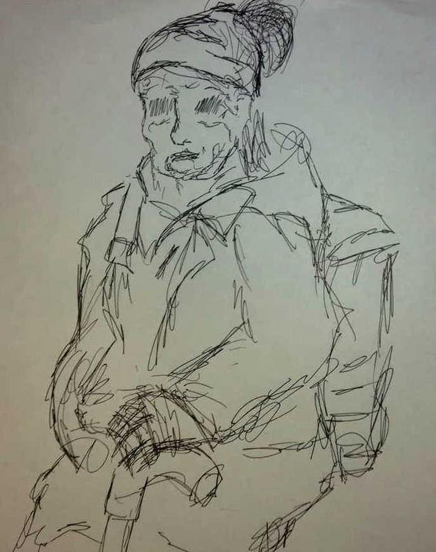 Детский рисунок - Старушка в метро