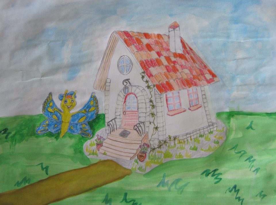 Детский рисунок - Эвелинка и её сказочный домик