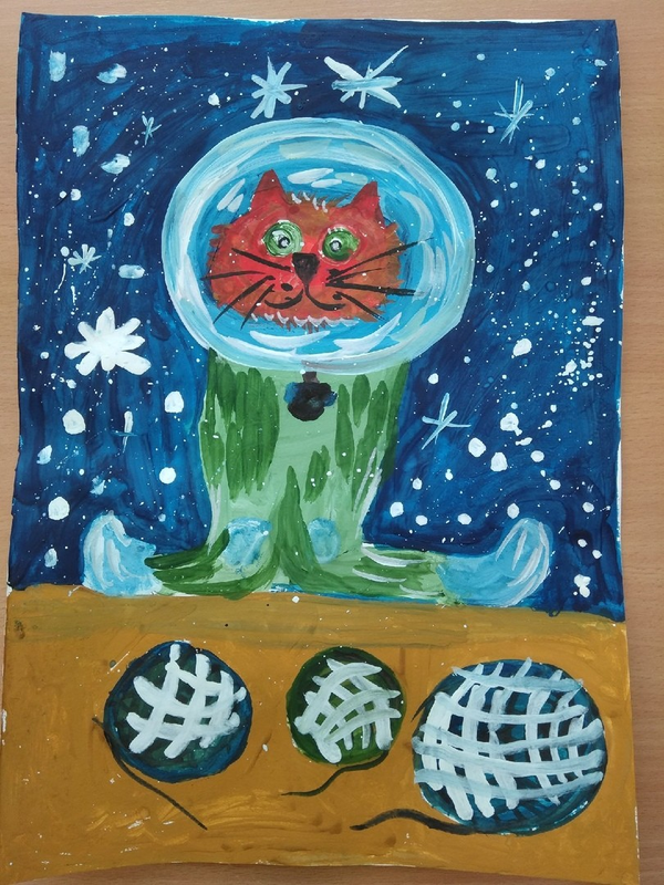 Детский рисунок - Кошки в космосе