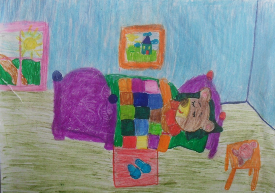 Детский рисунок - И снится сладкий сон мишутке