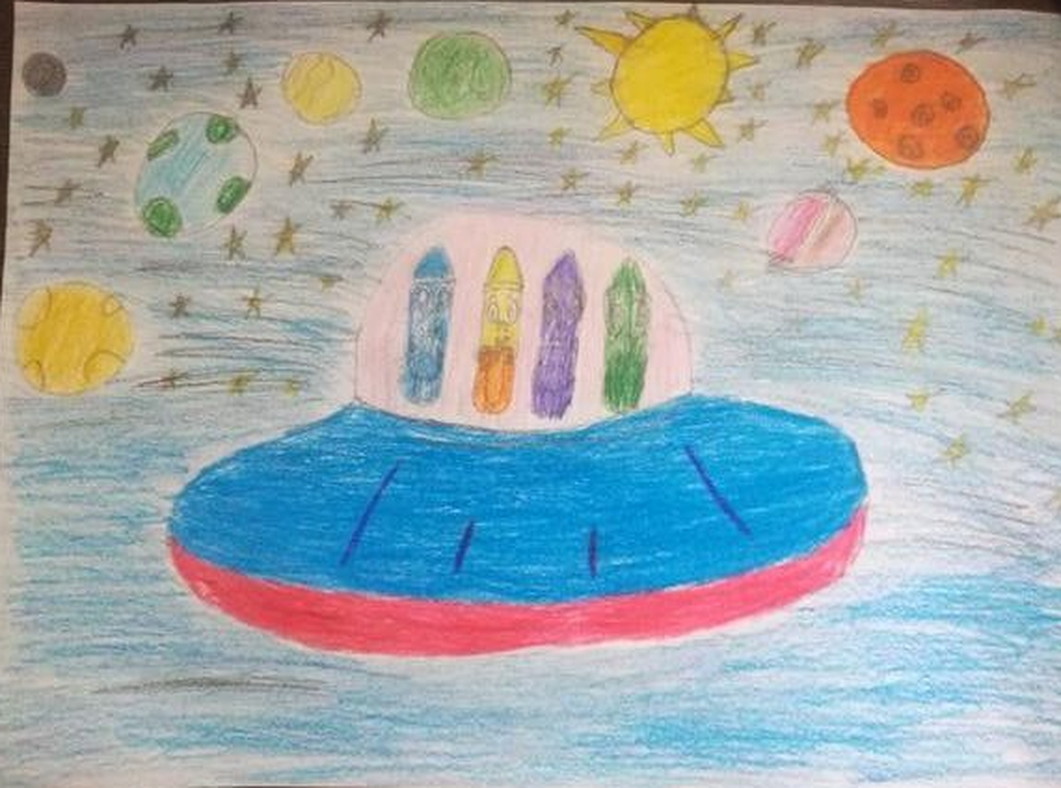 Детский рисунок - Мелки в космосе