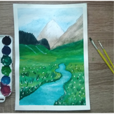 Рисунок "Река и горы" на конкурс "Конкурс творческого рисунка “Свободная тема-2021”"