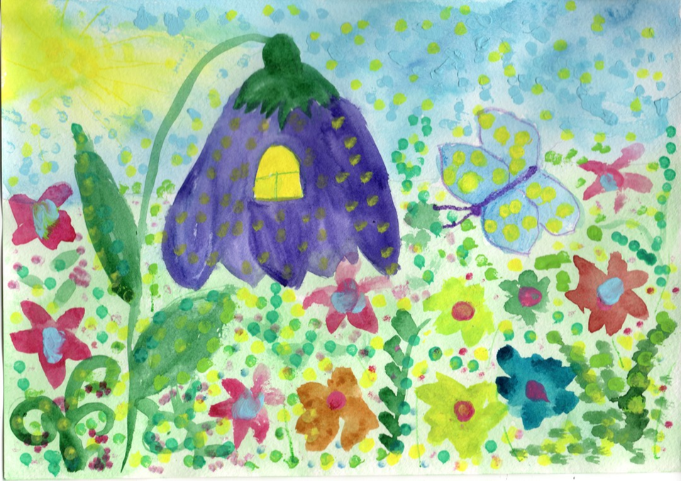 Детский рисунок - Домик-цветочек для Эвелинки