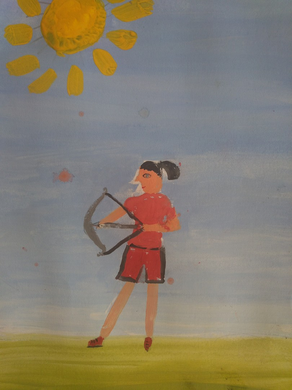 Детский рисунок - Лучница тренеруется