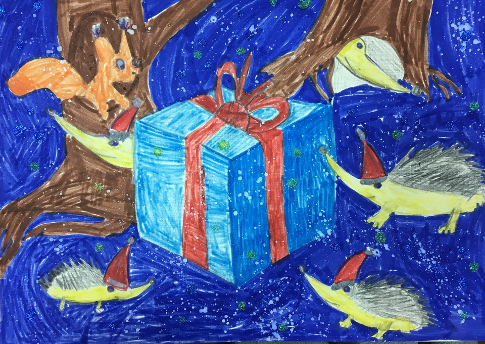 Детский рисунок - Все любят подарки