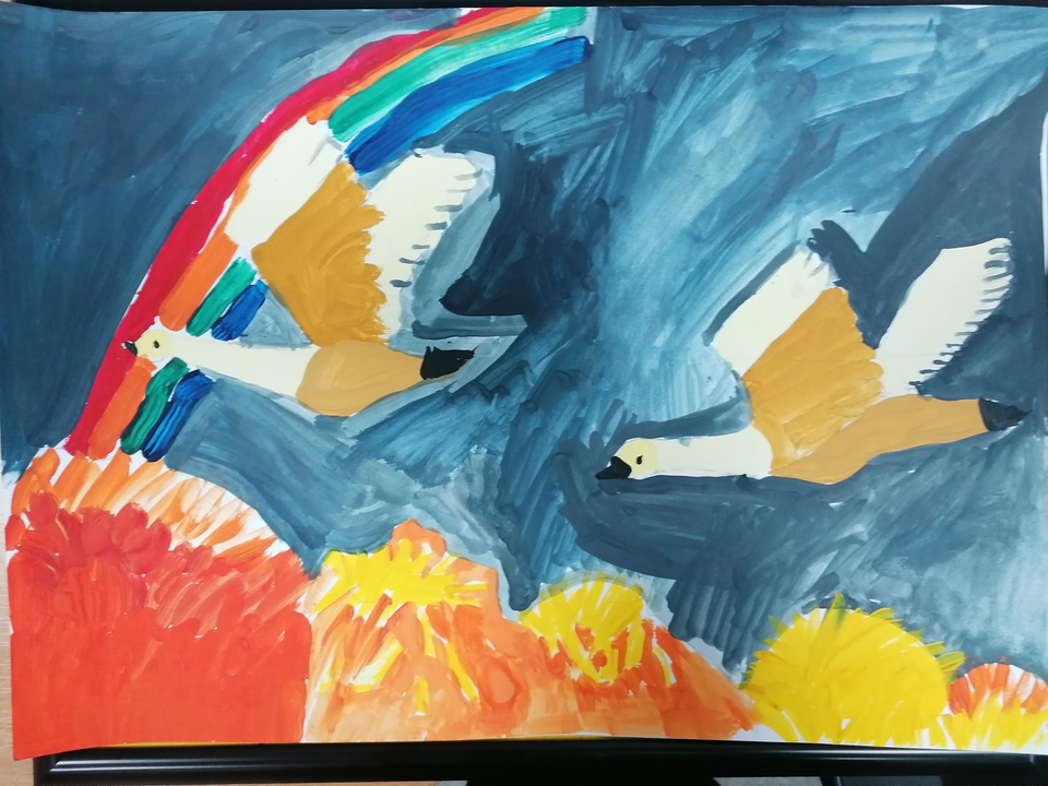 Детский рисунок - Гуси лебеди