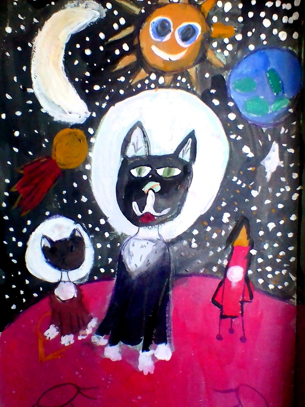 Детский рисунок - Котики покоряют Луну