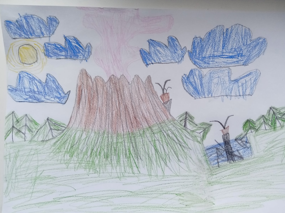 Детский рисунок - Розовый вулкан
