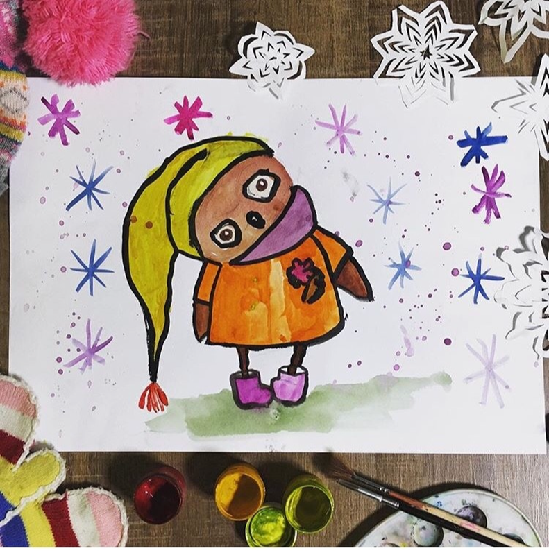 Детский рисунок - новогодний совёнок