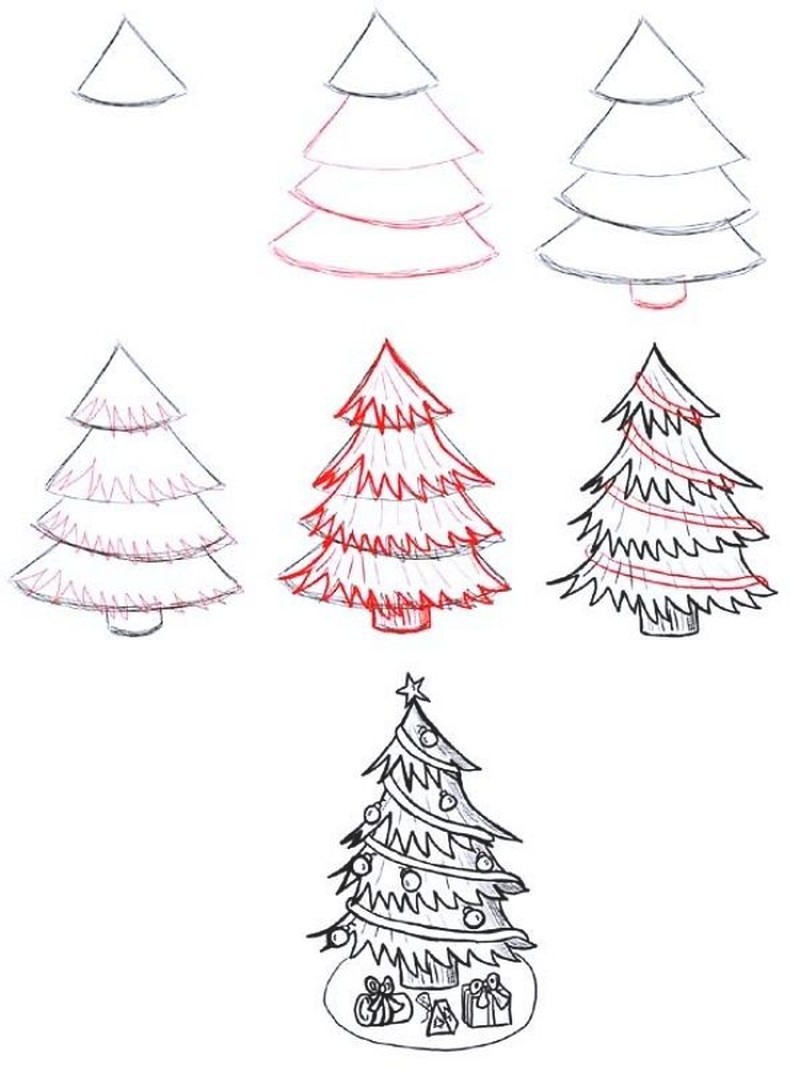 Как ребенку легко нарисовать новогоднюю елку.