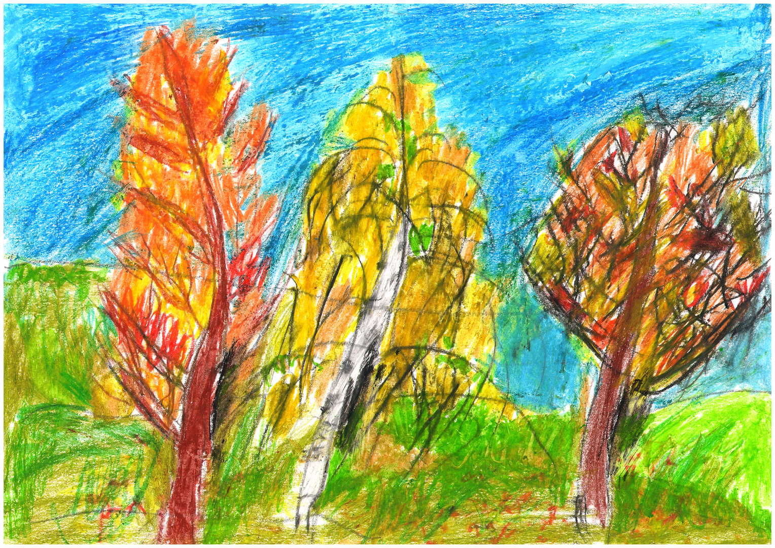Рисунок карандашом презентация. Осенний лес рисунок. Осень цветными карандашами для детей. Осень восковыми мелками. Пейзаж осени цветными карандашами.