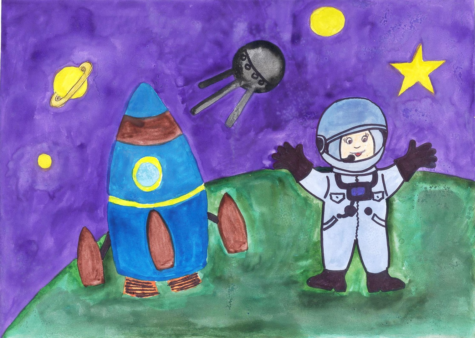 Рисунок ко дню космонавтики 3 класс красками. Рисунок на тему космос. Детские рисунки ко Дню космонавтики. Рисование для детей космос. Детский рисунок на тему космос.